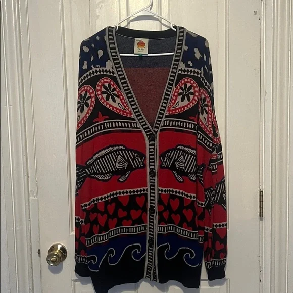 Farm Rio Navy Mixed Prints Knit Cardigan size large - Picture 5 of 9